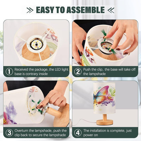ALAZA Watercolor Butterfly Music Bedside Table Lamp with USB Port for Bedroom Nightstand Lamps Night Light Linen Fabric