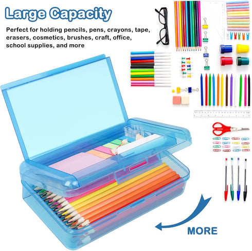 Large Capacity Plastic Pencil Box, Double Layer Pencil Case for Kids and Adults, Hard Crayon Box Storage (Blue)