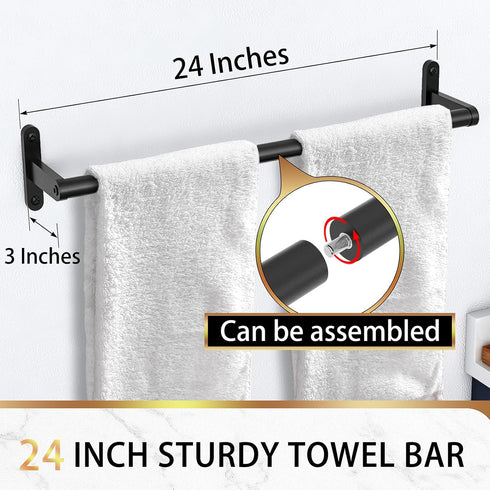 24 Inch Matte Black Towel Bar - Heavy Duty Bathroom Towel Rack, Wall Mounted Stainless Steel Single Towel Bar