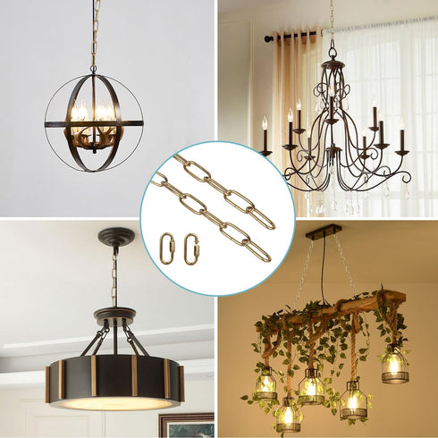 Helunsi 6 6' Lighting Chain, Feet Imitation Copper Light Fixture Chain, Metal Chandelier Chain Extension