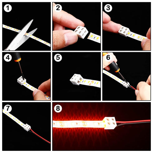 25 Pack 2 Pin 8mm LED Tape Light Connectors with Screwdriver, Tighten Screw Terminal Blocks for 5v 12v 24v Monochrome