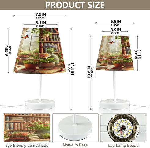 Lotupokon Dimmable Bulb Books Flowers Table Lamp for Bedroom Bedside Nightstand Lamp USB Outlet Desk Lamp with Fabric
