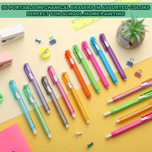 Ctosree 96 Pcs Retractable Mechanical Eraser Bulk, Portable Pen Style with Grip for School Office Painting Writing