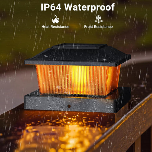 4x4 4 Pack 4x4 3.5x3.5 btfarm Solar Flame Post Cap Lights Outdoor, Flickering Flame Fence Deck Post Lights, Waterproof