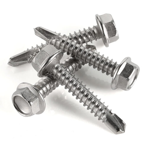 #14 x 1-1/2" Hex Washer Head Self Drilling Screws, 410 Stainless Steel, 50 PCS Self Tapping Sheet Metal