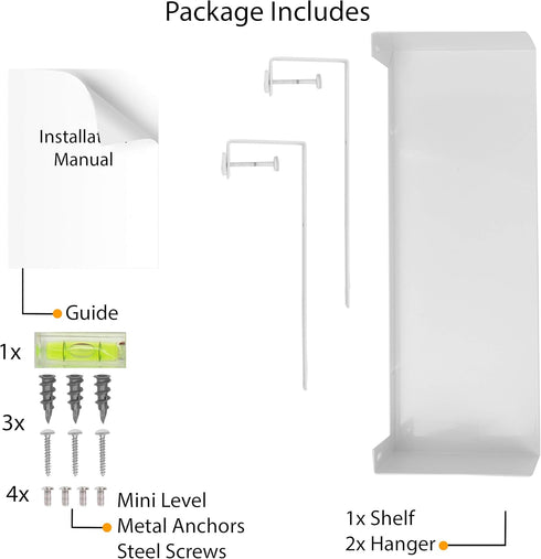 Wallniture Bali Cubicle Organizer, Metal Bookshelf with Buro Hanger Hooks, White