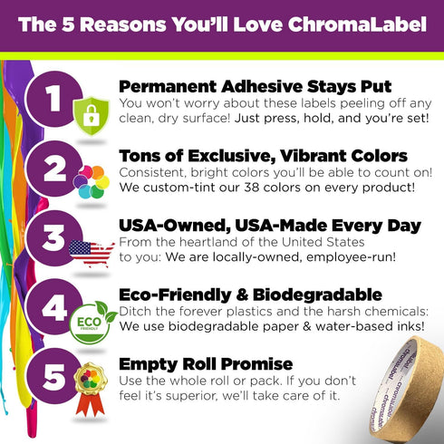 ChromaLabel 1/2 Inch Circle Sticker Labels, 1200 Colored Sticky Dots, Easy to Write On, Permanent Color Coding