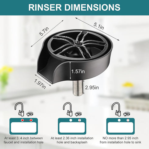 360 Glass Rinser for Kitchen Sink, High Pressure Degree Rotating Spout Glass Rinser with Pull-out Spray Gun Design