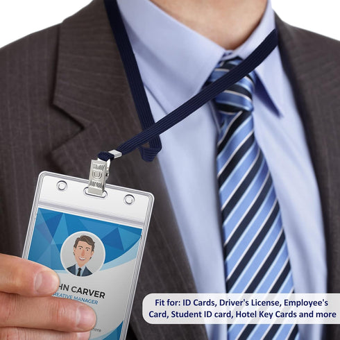 Marspark 200 Pcs Name Tag Lanyards with ID Holder, Resealable Flat Neck Lanyards, Waterproof Plastic Clear Name Badges