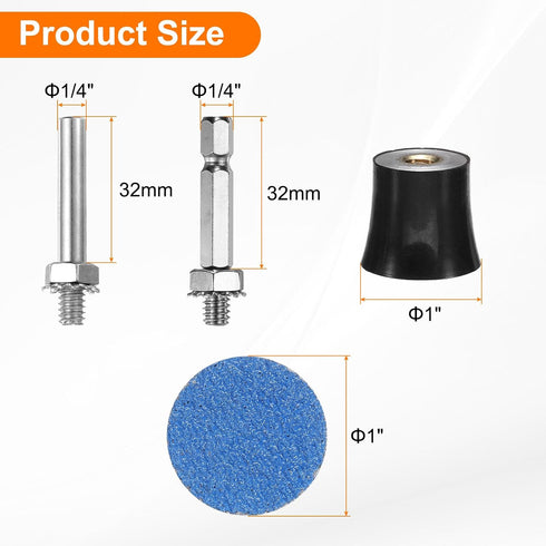 53pcs Set 1" 1/4" P60 HARFINGTON Quick Change Discs Roll Lock Sanding Discs with Shank Pad Holder Grit Surface