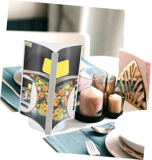 A5 SEWACC Rotatable Desktop Menu Holder White Triangular Three-sided Table Sign Stand with Base for Restaurant Tabletop