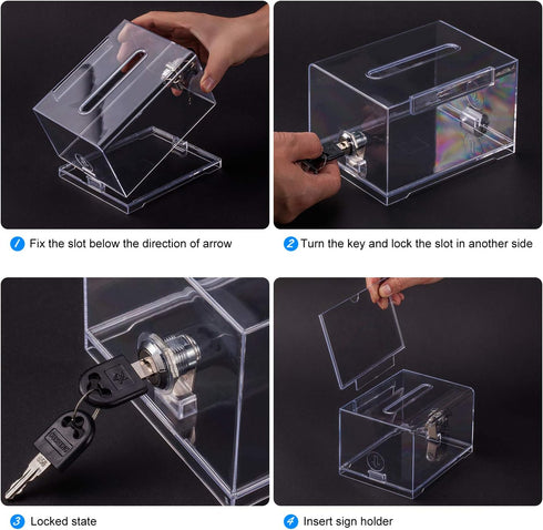 Polmart Clear Donation Box with Lock, Secure Ballot Box, Removable Sign Holder, 2 Keys