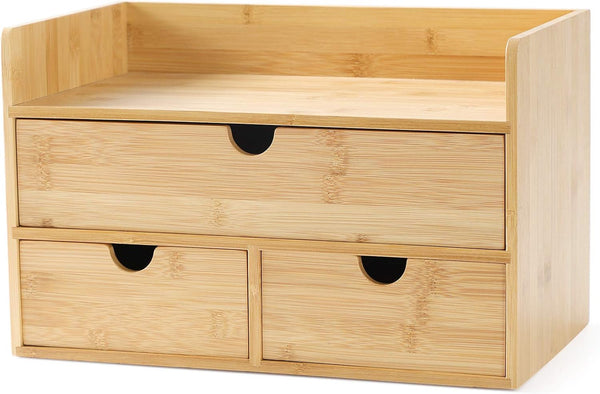 Wisuce Bamboo Desk Organizer, Mini Desktop Drawer Storage Box for Office Home Toiletries, No Assembly Required (3