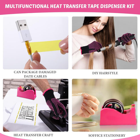 Kosiz 20 Pcs Heat Tape Dispenser Set with Gloves, Multi Size Heat Tape for Sublimation, Nonskid Base