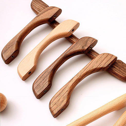KOVNISE 2 128mm) PCS Cabinet Pulls Solid Wood Dark Walnut Pulls Beech Original Wood Color Simple Modern Style