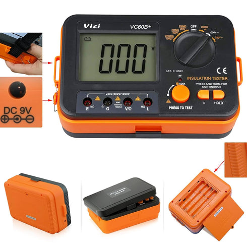 Digital Insulation Resistance Tester VICI VC60B+, Megohm Meter, Double Alarm, Backlight LCD Display, Data Hold