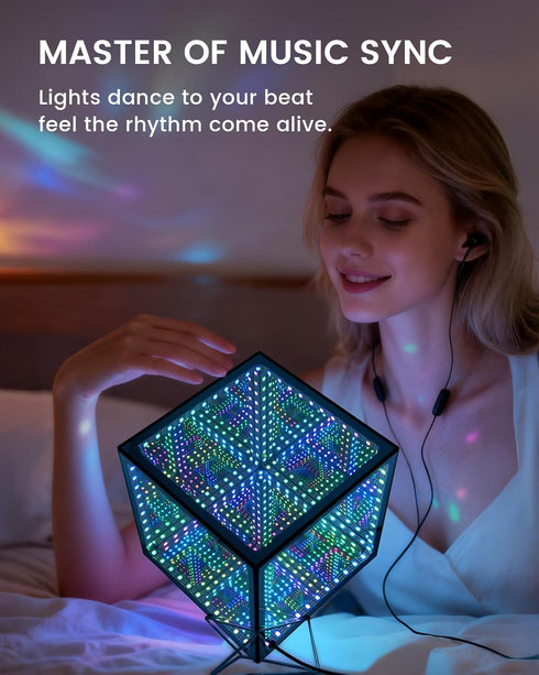 Tinyimi (6 Inch) Infinity Hyper Cube LED Light Multicolor Desk Night Light with USB Controller and Stand