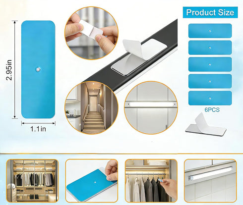 Bairuiin 12 Closet Counter pacs Metal Adhesive Strips for Magnetic Under Cabinet Lights for Stick-on Magnet Light