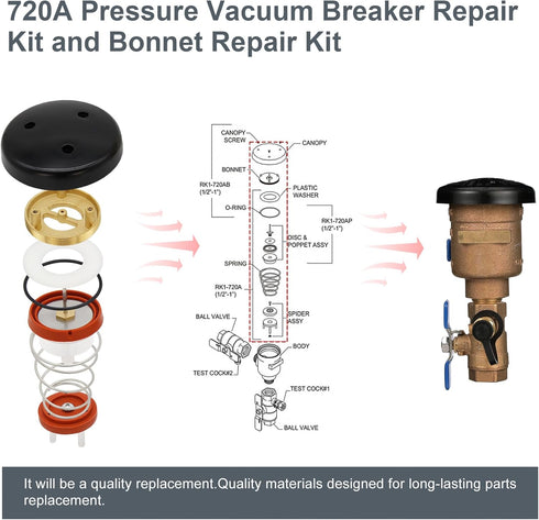 720A Pressure Vacuum Breaker Repair Kit and Bonnet Repair Kit for Zurn Wilkins 1/2 , 3/4 , and 1 -2 Assembly