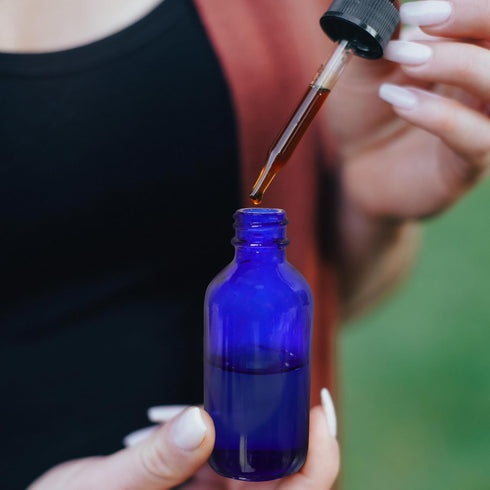 48 Pack 2oz Cobalt Blue Glass Bottles with Eye Droppers for Essential Oils, Perfumes & Lab Chemicals, Labels &