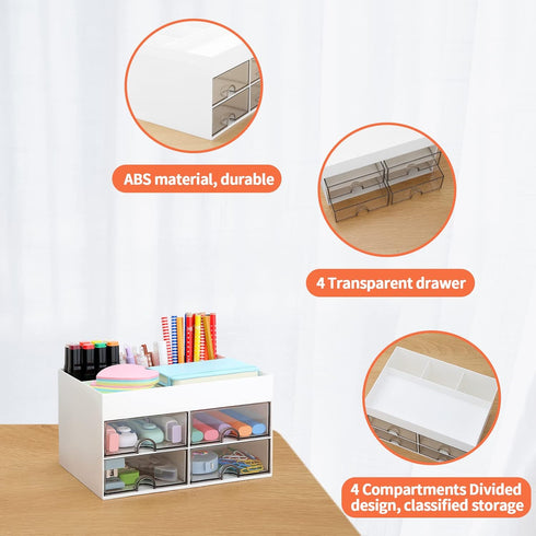 LETURE Desk Organizer with Drawer, Desktop Accessories for Pen/Pencil/Business Card/Sticky Notes, White