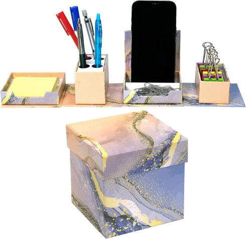 Global Printed Products Designer Printed Folding Desk Organizer, Includes Phone Stand, Small Compartments, Pen Holder,