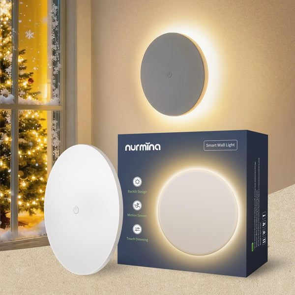 Indoor Backlit Wall Sconce, Dusk to Dawn Motion Sensor Wireless Adjustable Brightness