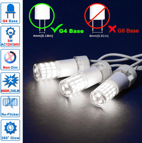 G4 T3 3W Daylight 6000K LED Outdoor Landscape Light Bulbs 12V-24V,G4 20W 25W 30W Halogen Replacement,Low Voltage G4 T3 JC Bi-pin Bulb for RV Boat Yacht Courtyard Path,No Flicker,330LM(10Pack) by Ziomitus