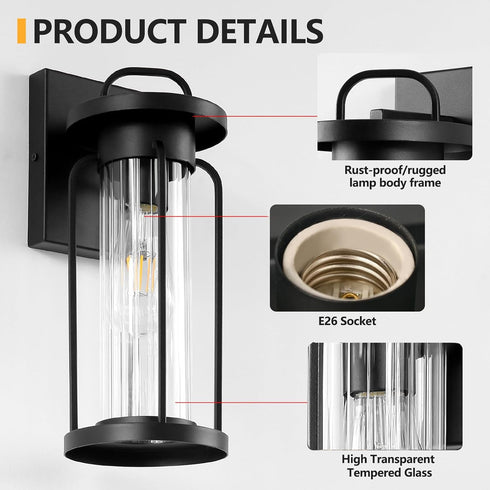 2 Pack 14 Inch Outdoor Wall Light Fixtures, Large Exterior Coach Lights, Black Wall Sconce Lamp, Exterior Waterproof