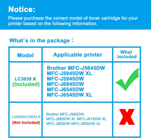 LCL Compatible Ink Cartridge Replacement for Brother LC3039 XXL, 2-Pack Black for MFC-J5845DW Series