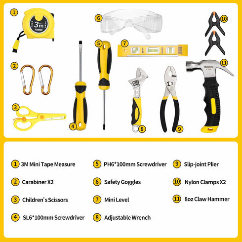 14-Piece Set Hand Tool with Storage Bag for Boys & Girls, Learning Tool Kit for Home DIY