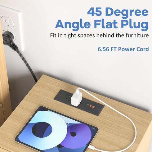 Kungfuking 20W 2 1 6.56FT Recessed Power Strip with PD USB C, Desk Outlet with USB-A and USB-C Ports, Recessed Power