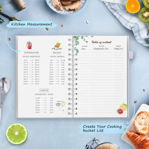 JUBTIC Recipe Book to Write in Your Own Recipes - Spiral Hardcover Personal Blank Cookbook with Gold Foil Stickers,