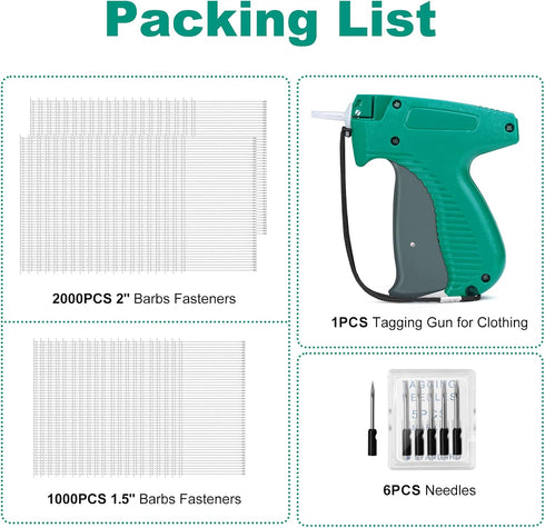 Tagging Gun for Clothing, Standard Retail Price Tag Gun with 6 Needles, 3000pcs Barbs Fasteners, Hard Case