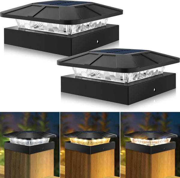 Peasur 4x4 Solar Post Cap Lights Outdoor with 3 Lighting Modes, 2