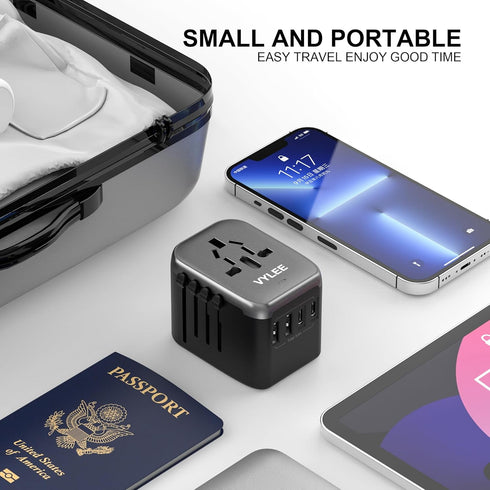 Universal International Power Travel Plug Adapter, 5 in 1 European Adapter with 2xUSB-A and 2xUSB C Wall Charger