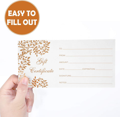 Outus 50 Pieces Blank Gift Certificates for Custom Client Vouchers, 3.5 x 7 Inch, White - Spa, Salon, Restaurants