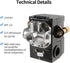 Air Compressor Pressure Switch Replacement LF10-4H, 95-125 PSI Range, 20A Rating, 4-Port