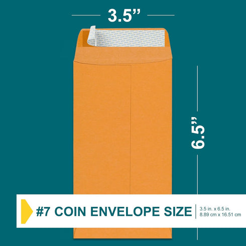 Money Envelopes for Cash - 500 Pack - Brown Self Seal Envelopes - Peel & Seal Coin Envelopes for Money, Credit Cards,