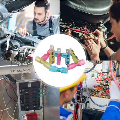 PONFY 100PCS Heat Shrink Spade Connectors, Electrical Female Male Wire Connectors, Quick Disconnect Crimp Kit
