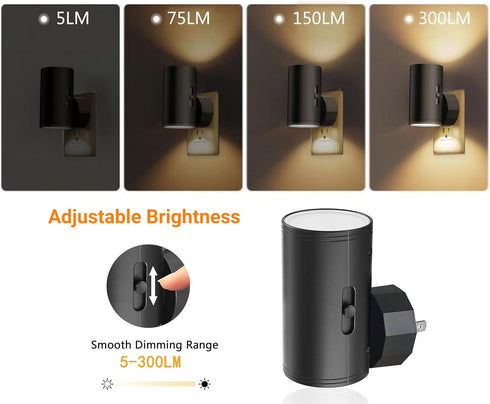 Light,0-300LM 2700K,Dimmable 4 Pack TSEXES LED Night Lights Plug into Wall,Dusk to Dawn Sensor Night Adjustable
