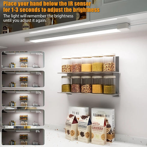 16 Inch Counter 5000K White,Dimmable,Plug Closet, MYPLUS Under Cabinet Lights with Hand Wave, Under Lighting Cold