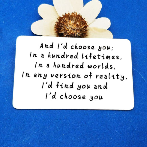 Engraved Wallet Insert Card Gifts for Husband from Wife, Anniversary, Valentine's, I'd Choose You Metal Cards