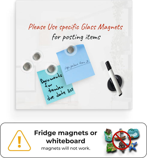Fab Glass & Mirror Glass Dry Erase Board, White Surface Frameless Magnetic Board 16" x 16" for Office