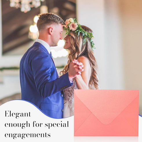 Pink Pearl Envelopes 5x7-100 PCS Goefun Pink Metallic Envelopes, A7 Euro Flap for Wedding Invitations
