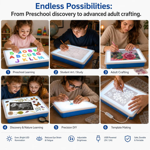 RANGRANGMANJIA 16" 10 3 LED Light Table for Toddlers with Brightness Levels & Color Modes, Durable Portable Light Box