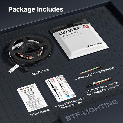 WS2812B Addressable,3.28FT 60LED/m 60Pixel DC5V 5050SMD,Alloy 3M IP30(No BTF-LIGHTING ECO RGB LED Strip,UL