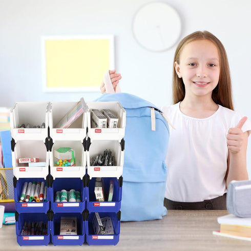 12 Pack (7x5x4 Inch), Stackable Storage Bins Plastic Stackable Storage Organizer Bins Wall Mounted Hanging Small Parts