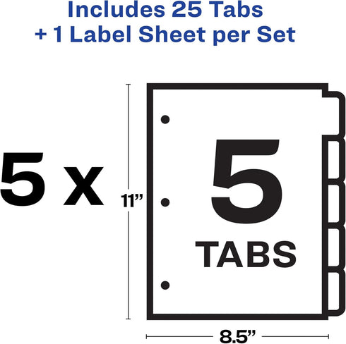 Avery Heavy-Duty View 3 Ring Binder with 1 Inch Rings, 5 Tab Easy Print & Apply Clear Label Dividers, Office Supplies