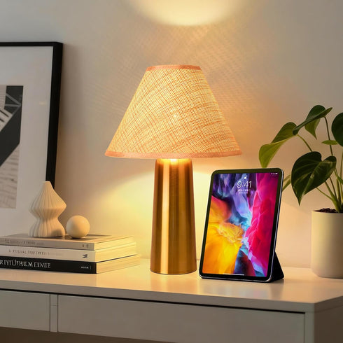 Sionfungluxx Counter, Brass Gold Rattan Table Lamp for Bedroom, Modern Lamps for Bedside Nightstand, Small Table Rattan